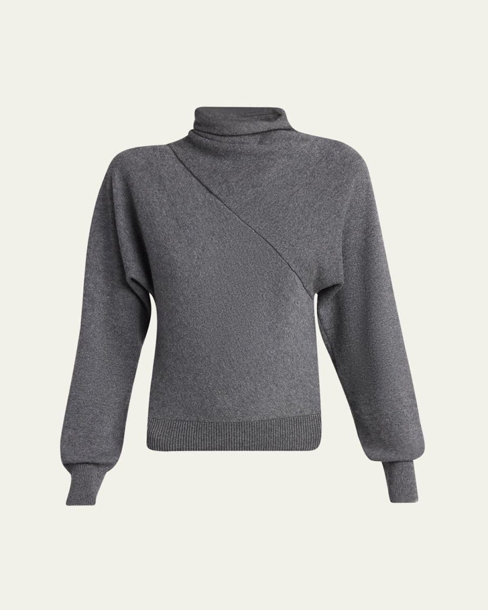 Wrap-Neck Fine Cashmere-Cotton Sweat